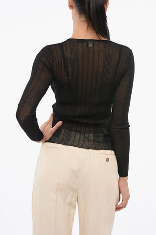 Transparentes Geripptes Langarm-Top