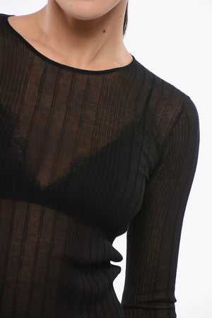 Transparentes Geripptes Langarm-Top