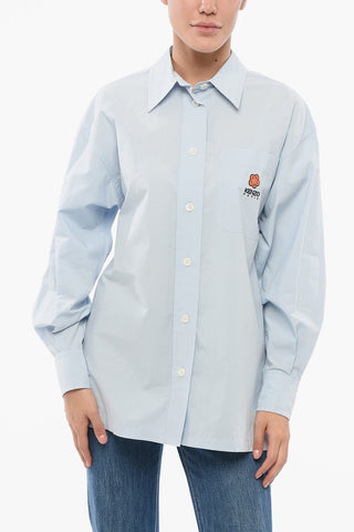 Camicia Oversized in Popeline con Taschino Ricamato