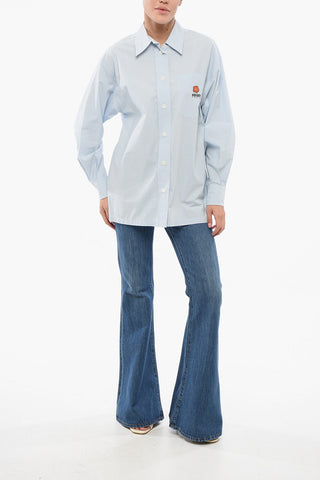 Camicia Oversized in Popeline con Taschino Ricamato