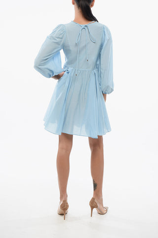 Cotton and Silk Dress BEOWULF with V-Neck and 2 Front Pockets