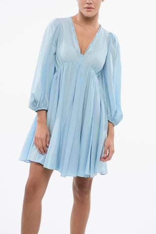 Cotton and Silk Dress BEOWULF with V-Neck and 2 Front Pockets