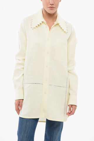 Linen Oversized Shirt with Embroidered Collar
