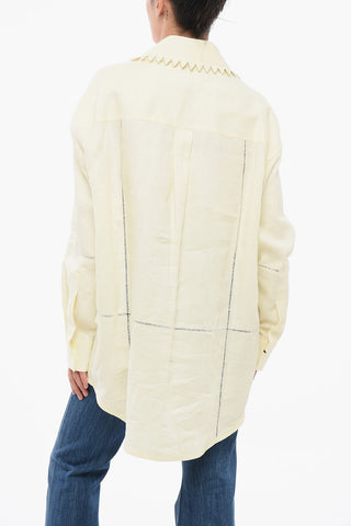 Linen Oversized Shirt with Embroidered Collar