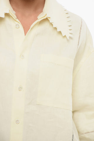 Linen Oversized Shirt with Embroidered Collar