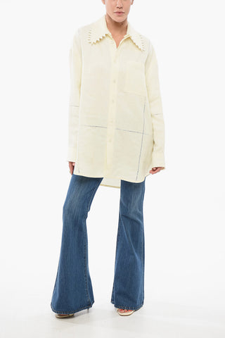 Linen Oversized Shirt with Embroidered Collar