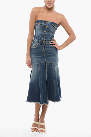 Denim Mermaid Dress With Golden-Effect Buttons