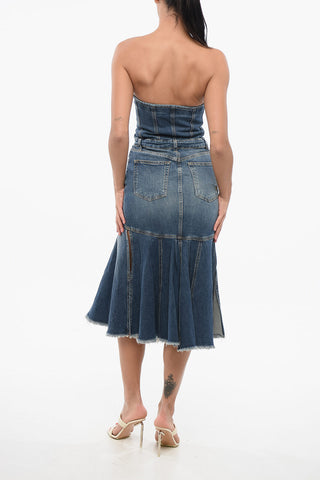 Denim Mermaid Dress With Golden-Effect Buttons