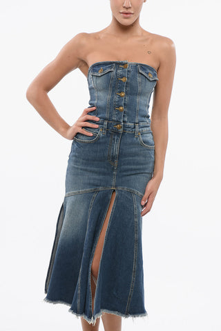 Denim Mermaid Dress With Golden-Effect Buttons