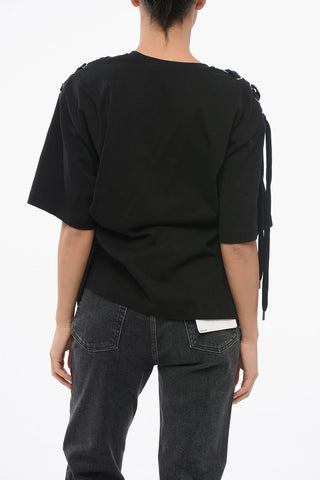 T-shirt Girocollo in Cotone con Dettagli Lace-Up 