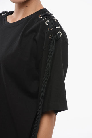 T-shirt Girocollo in Cotone con Dettagli Lace-Up 