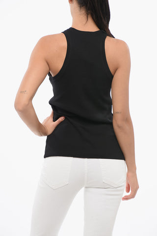 DENIM Tank Top a Costine con Logo Dorato