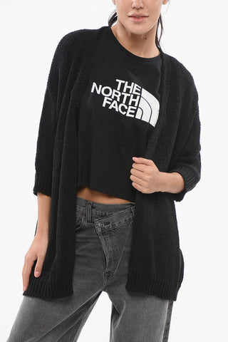  Cotton Blend Open Front Cardigan with 3/4 Sleeves