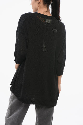  Cotton Blend Open Front Cardigan with 3/4 Sleeves
