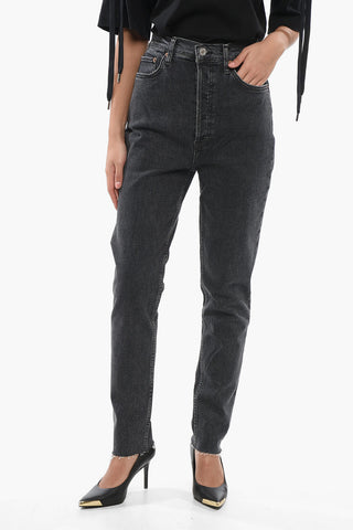 Jeans Skinny Fit a Lavaggio Scuro con Orlo Sfrangiato 15cm