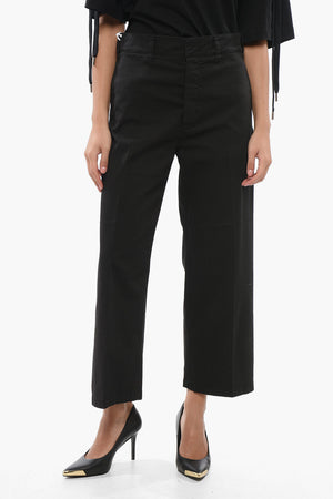 Pantaloni Palazzo In Cotone con Abbottonatura Nascosta