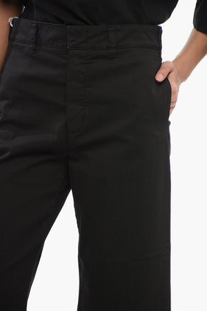 Pantaloni Palazzo In Cotone con Abbottonatura Nascosta