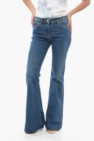 Dark Washed Bootcut Denims with Logoed Morsets 32cm