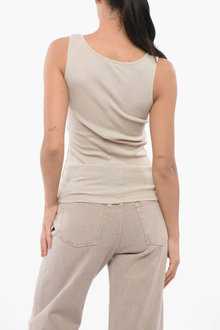 Ribbed Lightweight Cotton Tank Top with 3 Frontal Buttons