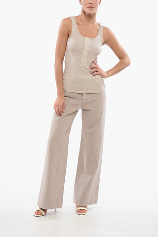 Ribbed Lightweight Cotton Tank Top with 3 Frontal Buttons