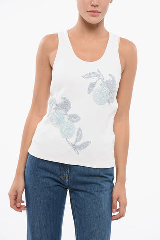 Ripp-Baumwoll-Tanktop mit Perlenstickerei