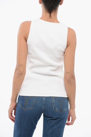 Ripp-Baumwoll-Tanktop mit Perlenstickerei