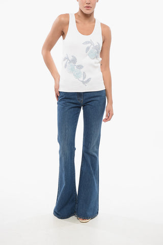 Ripp-Baumwoll-Tanktop mit Perlenstickerei