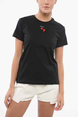 T-Shirt Girocollo TRAPANI in Cotone con Cuoricini a Contrasto