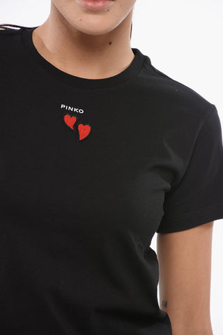 T-Shirt Girocollo TRAPANI in Cotone con Cuoricini a Contrasto