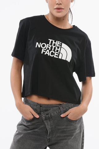 Crewneck Cropped T-Shirt with Printed Logo