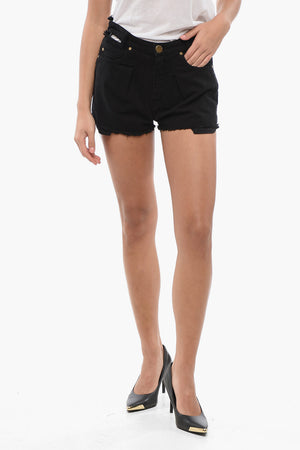 DENIM 원 플리츠 쇼츠 CERESIO 프린지 밑단 컷아웃 디테일