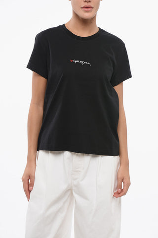 Crew Neck Cotton T-Shirt with Embroidered Logo