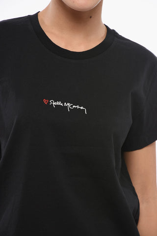 Crew Neck Cotton T-Shirt with Embroidered Logo