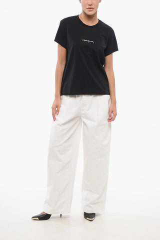 Crew Neck Cotton T-Shirt with Embroidered Logo