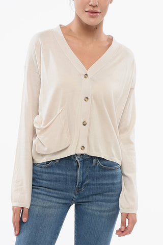 V-neck Cotton OVER Cardigan with Breast Pocket
