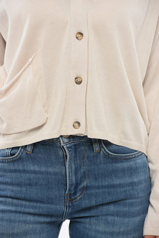 V-neck Cotton OVER Cardigan with Breast Pocket