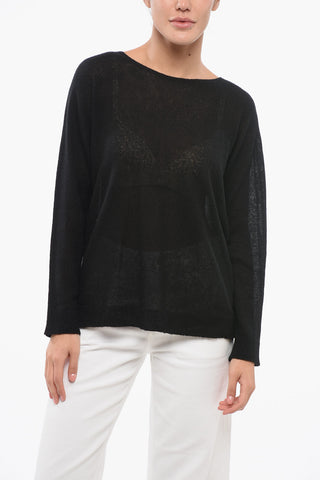 Cashmere and Nylon Crew-neck Sweater with Ribbed Hem