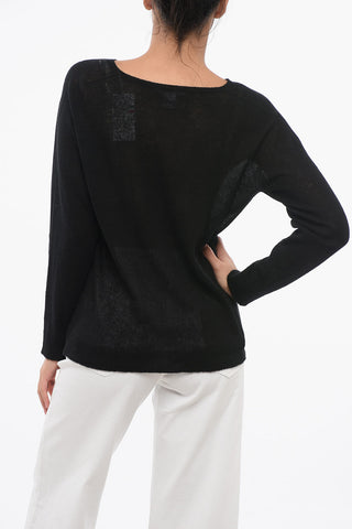 Cashmere and Nylon Crew-neck Sweater with Ribbed Hem