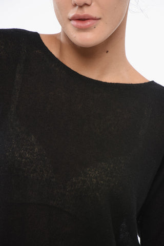 Cashmere and Nylon Crew-neck Sweater with Ribbed Hem