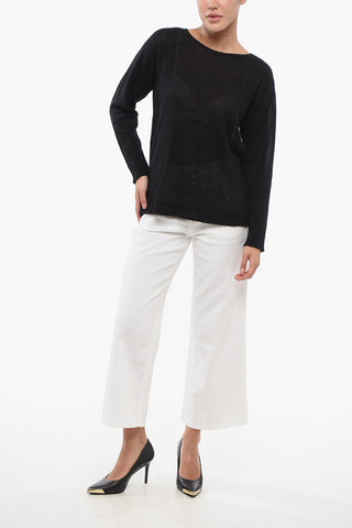 Cashmere and Nylon Crew-neck Sweater with Ribbed Hem