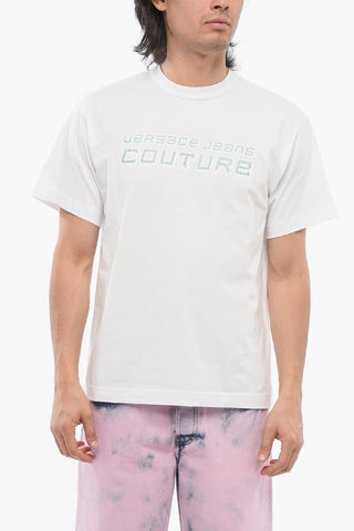 JEANS COUTURE T-Shirt Girocollo in Cotone con Logo in Cristalli