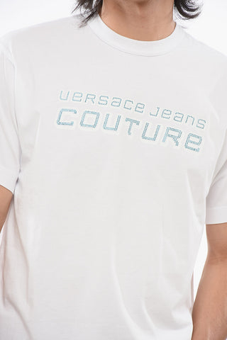 JEANS COUTURE T-Shirt Girocollo in Cotone con Logo in Cristalli