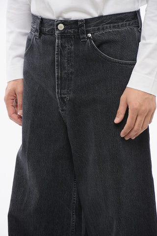 Jeans Wide Leg in Cotone Stone Washed con Fondo Sfrangiato 34cm