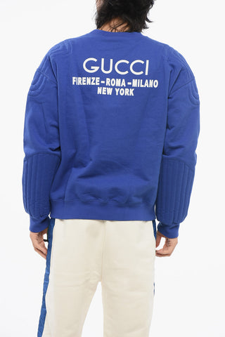 Crew Neck Brushed Cotton Sweatshirt with Quilted Details