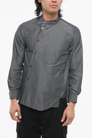 BLACK Hairline Cotton Shirt with Decentralized Design