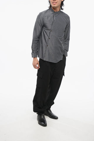 BLACK Hairline Cotton Shirt with Decentralized Design