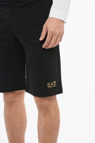 EA7 Baumwoll-Shorts mit Lamé-Print-Logo