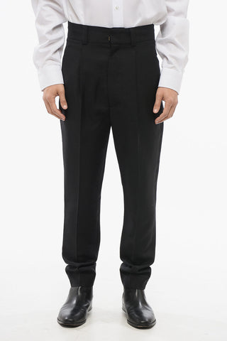 Single-pleated Pure Mohair Pants with Belt Loops
