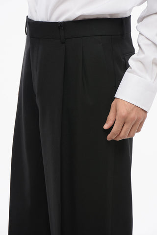 Double-pleated Virgin Wool Pants with Belt Loops