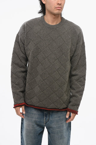 Pullover Girocollo in Misto Lana Jacquard con Bordi a Contrasto